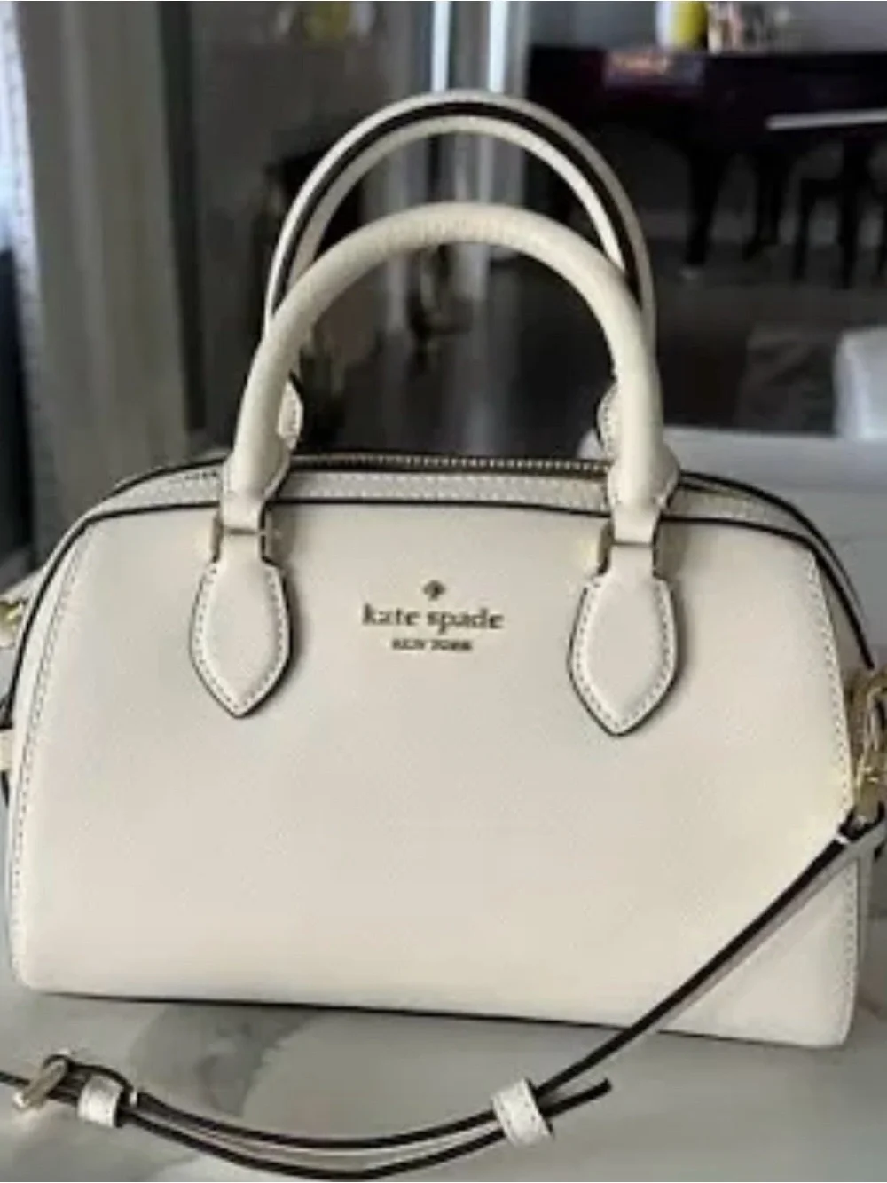 Luxurious kate spade Cream Dome Satchel with Gold Hardware MSRP $348
